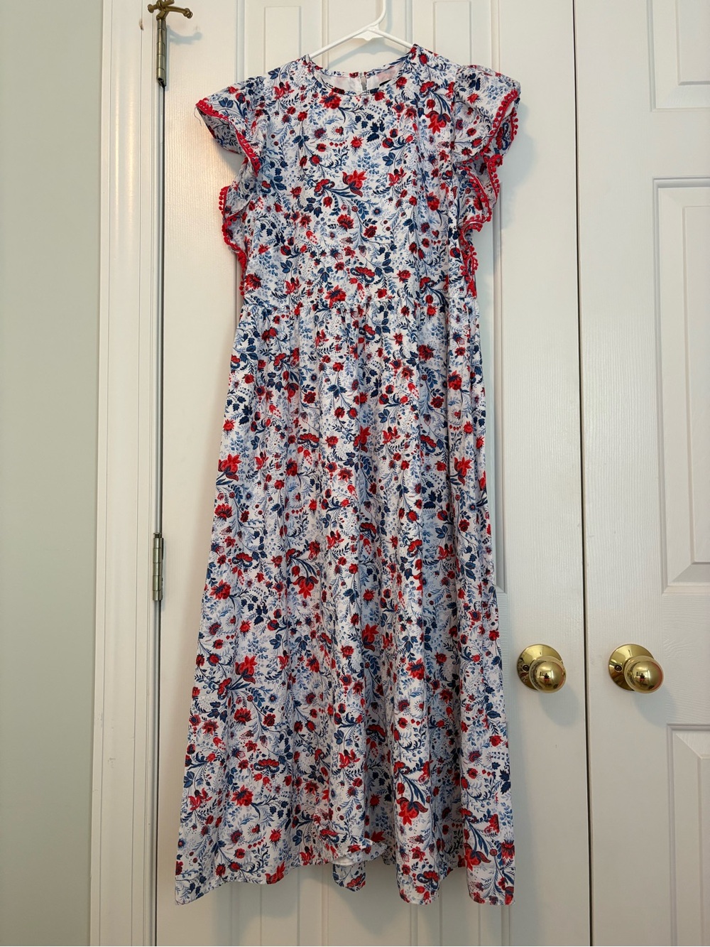 Ann Taylor White Dress with Red & Navy Floral Print